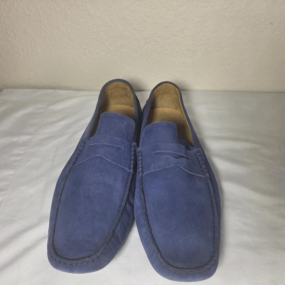 Saks Fifth Avenue Mens Blue Nubuck Leather Penny Loafer Driving Mocs Size 11M